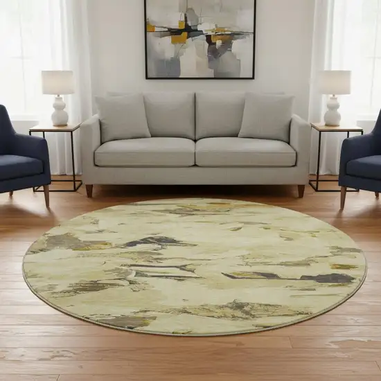 8' X 8' Gold Beige And Wheat Abstract Washable Round Rug With UV Protection Photo 2