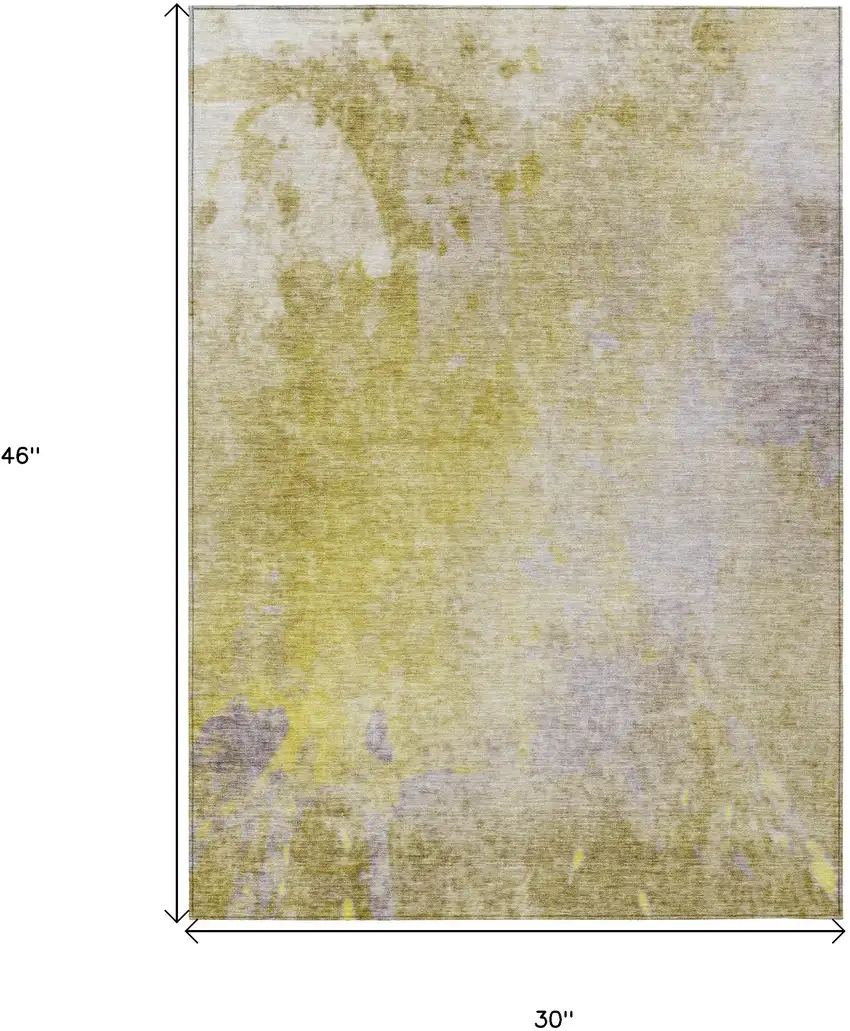 3' X 4' Gold Beige and Purple Abstract Washable Non Skid Indoor Outdoor Area Rug Photo 3