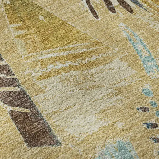 8' X 8' Gold Blue And Ivory Geometric Washable Round Rug With UV Protection Photo 8