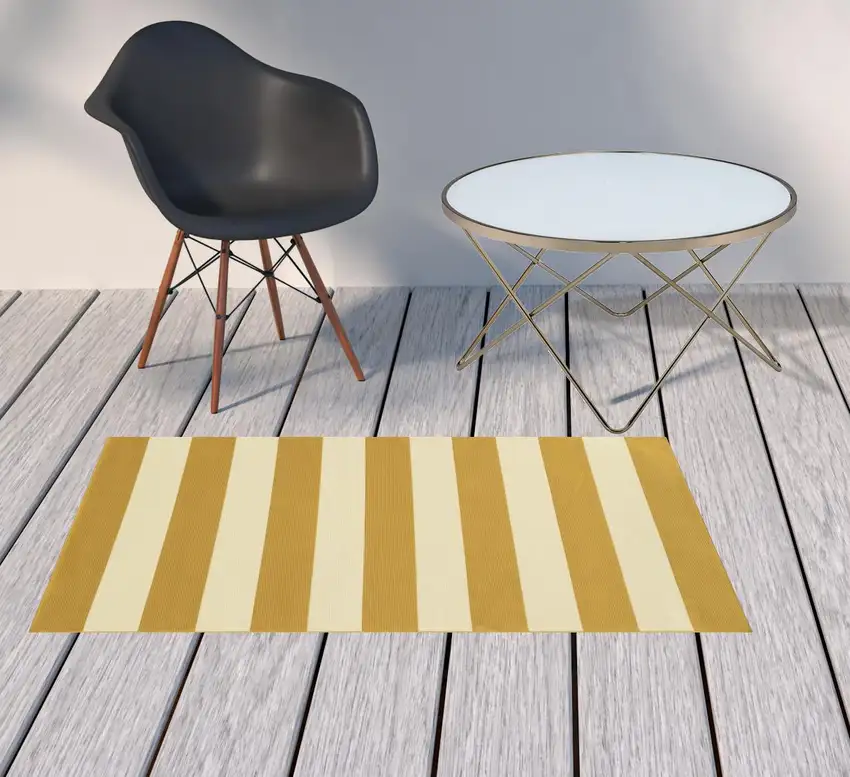 3' X 5' Gold Geometric Stain Resistant Indoor Outdoor Area Rug Photo 2