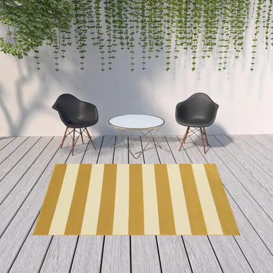 6' X 9' Gold Geometric Stain Resistant Indoor Outdoor Area Rug Photo 2