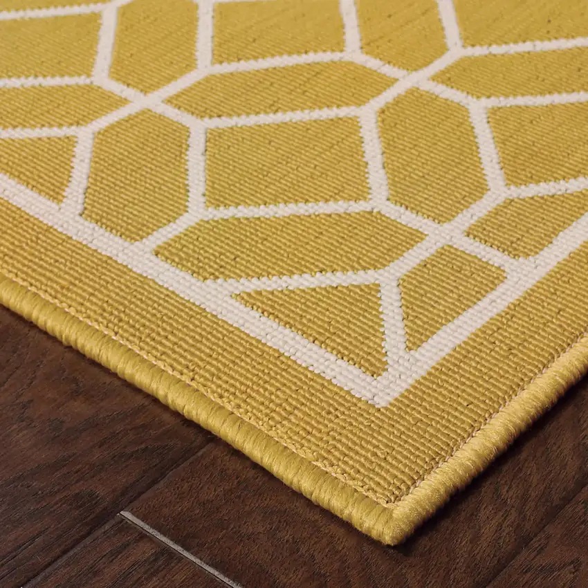 9' X 13' Gold Geometric Stain Resistant Indoor Outdoor Area Rug Photo 3