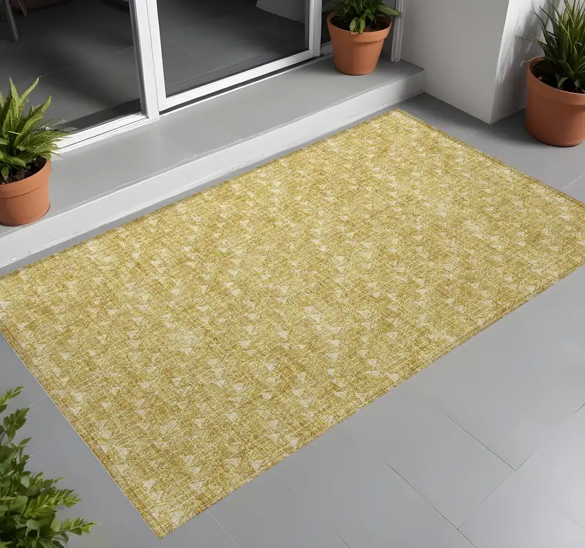 Gold Geometric Washable Non Skid Indoor Outdoor Area Rug Photo 1