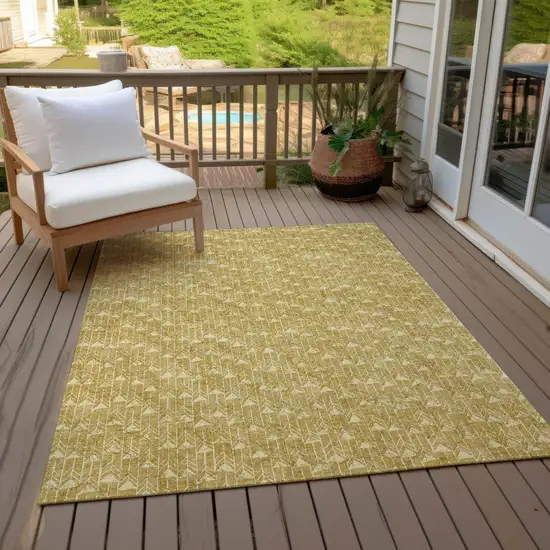 Gold Geometric Washable Non Skid Indoor Outdoor Area Rug Photo 9