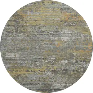 Photo of 8' X 8' Gold Gray And Silver Abstract Washable Round Rug With UV Protection