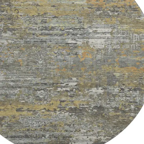 8' X 8' Gold Gray And Silver Abstract Washable Round Rug With UV Protection Photo 2