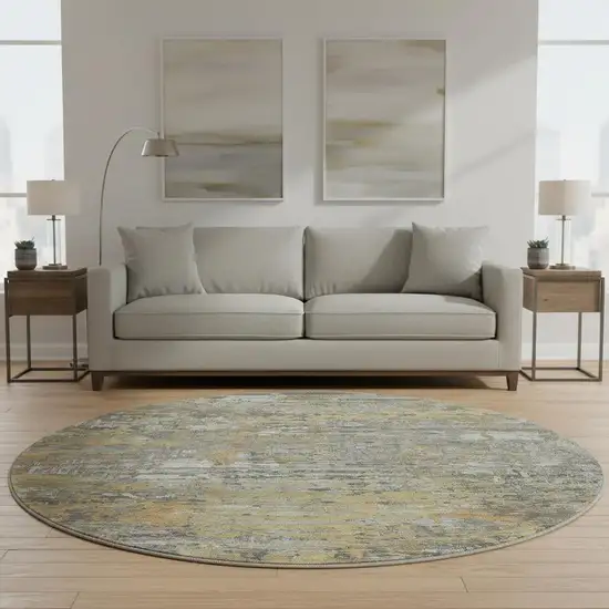 8' X 8' Gold Gray And Silver Abstract Washable Round Rug With UV Protection Photo 2