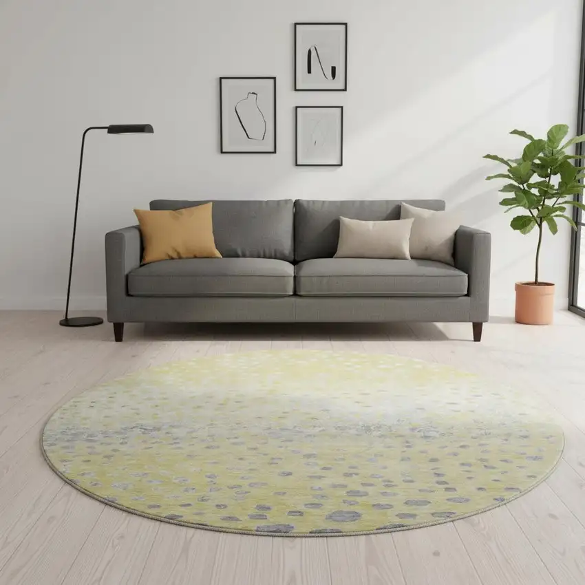 8' X 8' Gold Ivory And Gray Polka Dot Washable Round Rug With UV Protection Photo 2