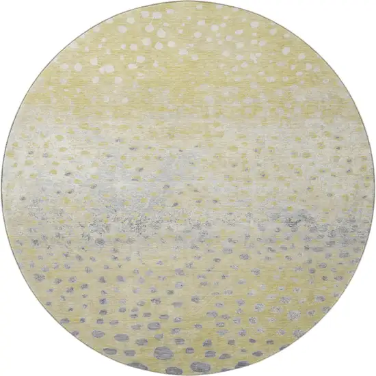 8' X 8' Gold Ivory And Gray Polka Dot Washable Round Rug With UV Protection Photo 3