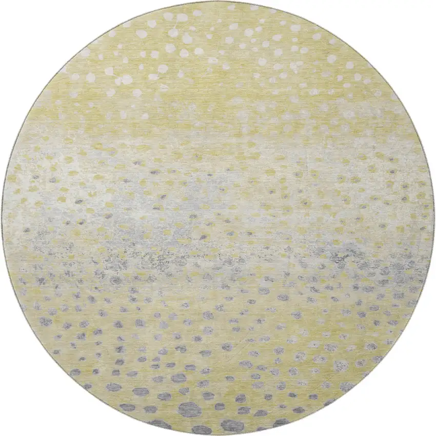 8' X 8' Gold Ivory And Gray Polka Dot Washable Round Rug With UV Protection Photo 3