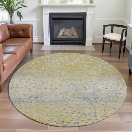 8' X 8' Gold Ivory And Gray Polka Dot Washable Round Rug With UV Protection Photo 4