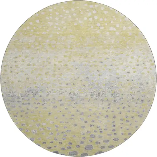 8' X 8' Gold Ivory And Gray Polka Dot Washable Round Rug With UV Protection Photo 1