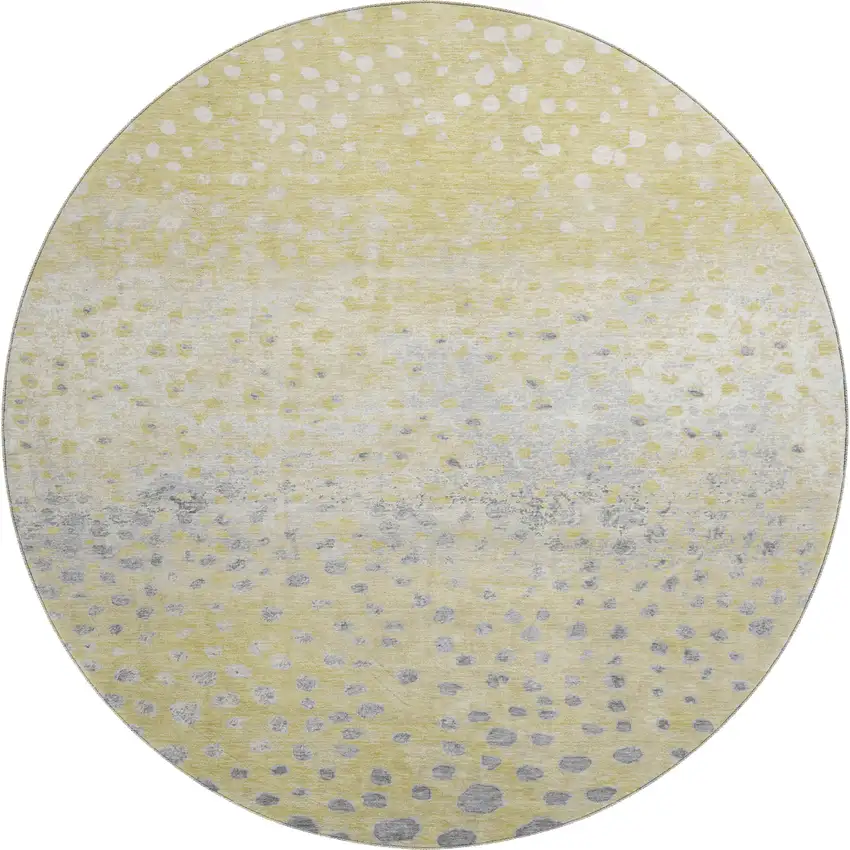 8' X 8' Gold Ivory And Gray Polka Dot Washable Round Rug With UV Protection Photo 1