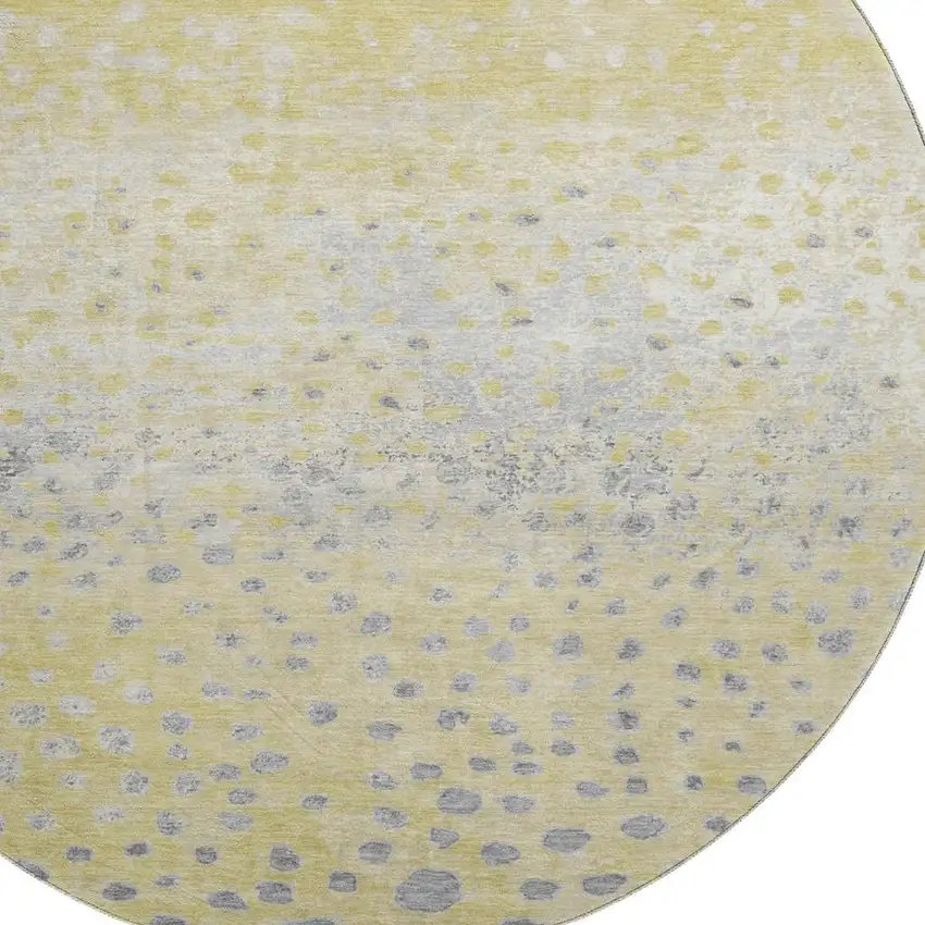 8' X 8' Gold Ivory And Gray Polka Dot Washable Round Rug With UV Protection Photo 2