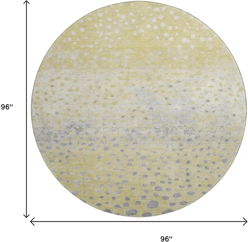 8' X 8' Gold Ivory And Gray Polka Dot Washable Round Rug With UV Protection Photo 9