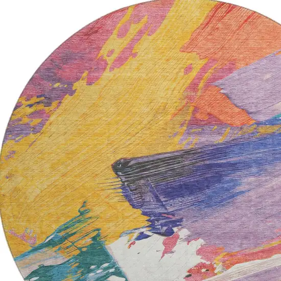 8' X 8' Gold Purple Teal And Red Abstract Washable Round Rug With UV Protection Photo 2