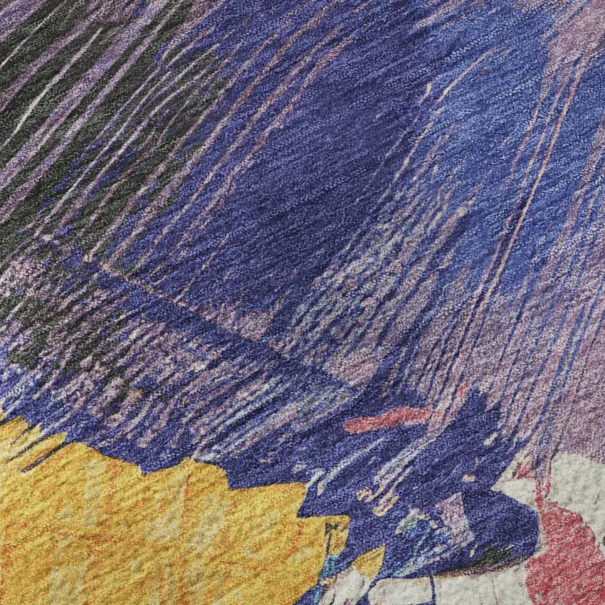 8' X 8' Gold Purple Teal And Red Abstract Washable Round Rug With UV Protection Photo 8