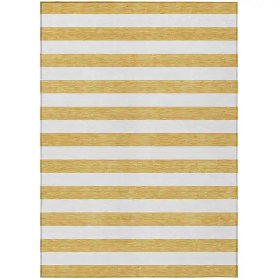 Gold Striped Washable Non Skid Indoor Outdoor Area Rug Photo 2