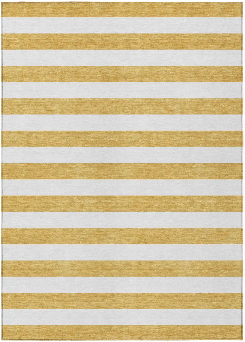 Gold Striped Washable Non Skid Indoor Outdoor Area Rug Photo 2