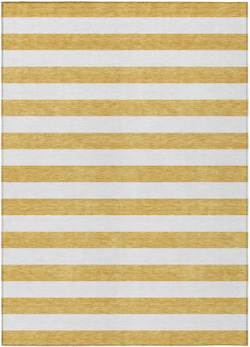 Gold Striped Washable Non Skid Indoor Outdoor Area Rug Photo 2