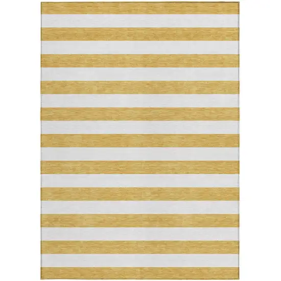 Gold Striped Washable Non Skid Indoor Outdoor Area Rug Photo 4