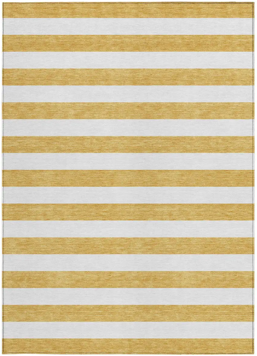 Gold Striped Washable Non Skid Indoor Outdoor Area Rug Photo 4