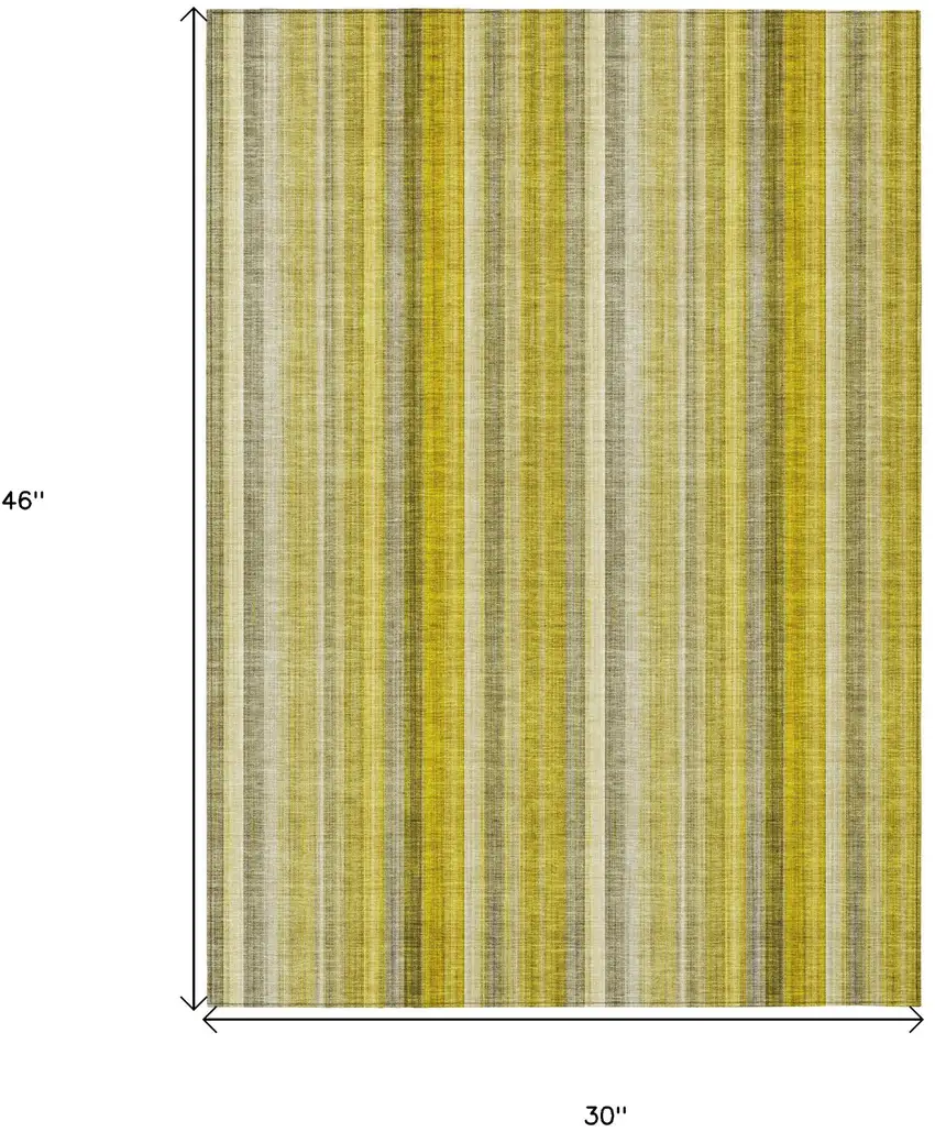 3' X 4' Gold Striped Washable Non Skid Indoor Outdoor Area Rug Photo 3