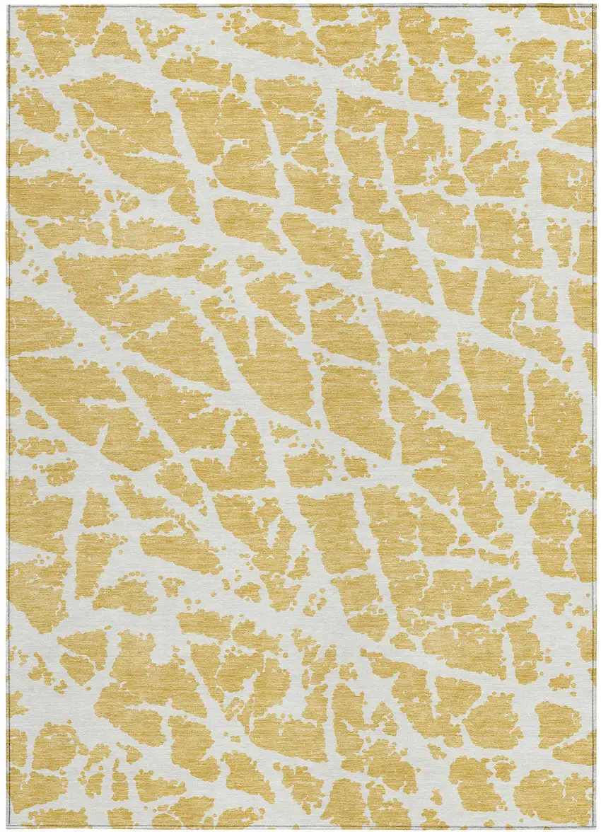 3' X 4' Gold and White Abstract Washable Non Skid Indoor Outdoor Area Rug Photo 4