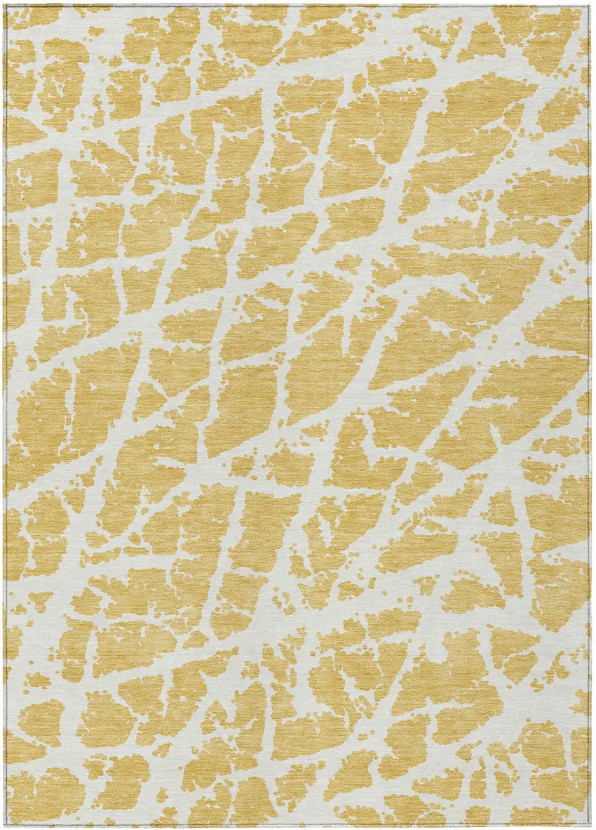 Gold and White Abstract Washable Non Skid Indoor Outdoor Area Rug Photo 2