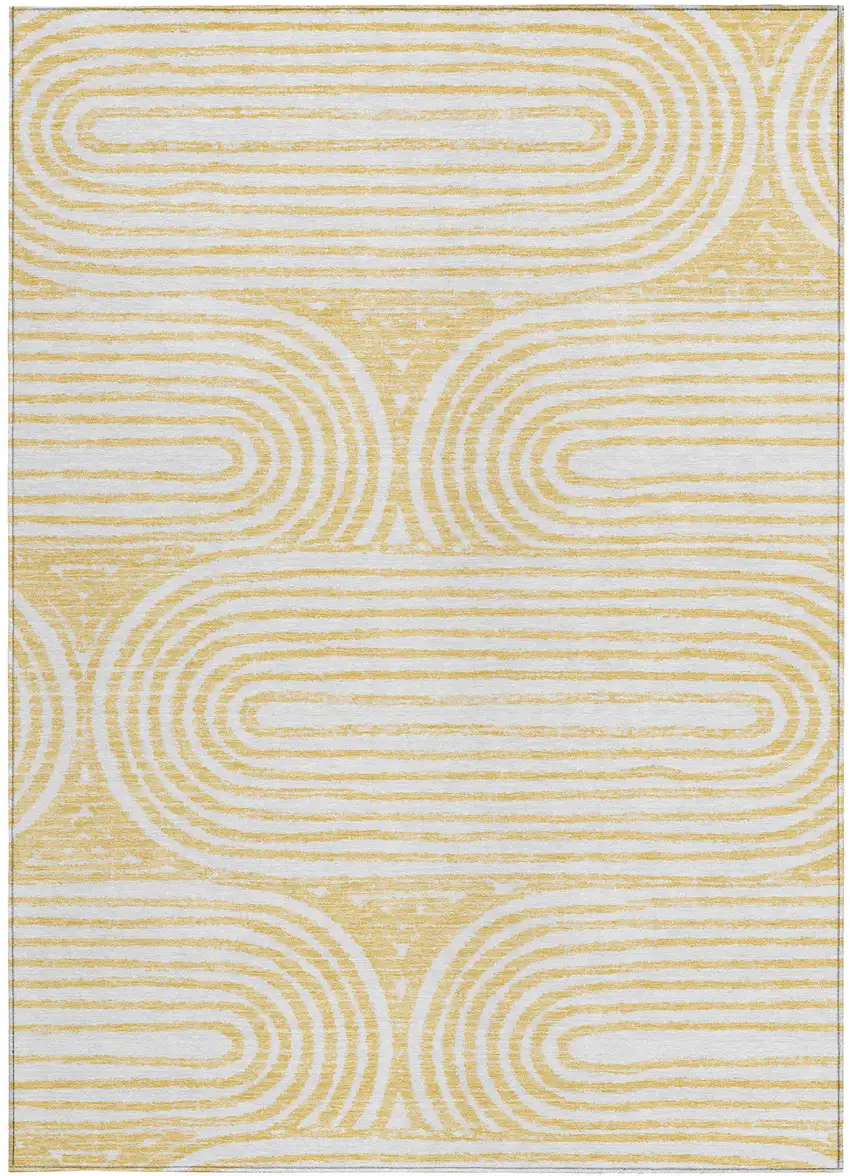 3' X 5' Gold and White Abstract Washable Non Skid Indoor Outdoor Area Rug Photo 5