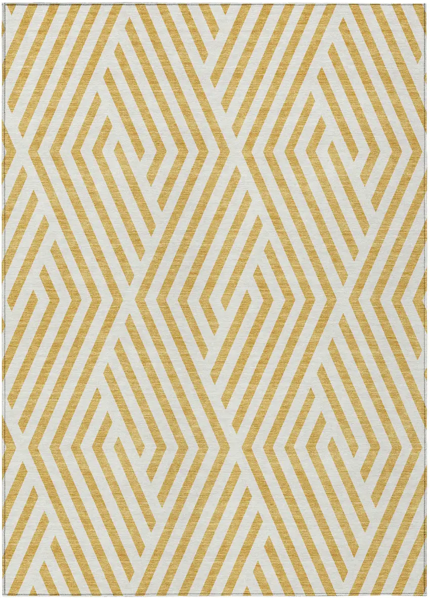 3' X 4' Gold and White Geometric Washable Non Skid Indoor Outdoor Area Rug Photo 1