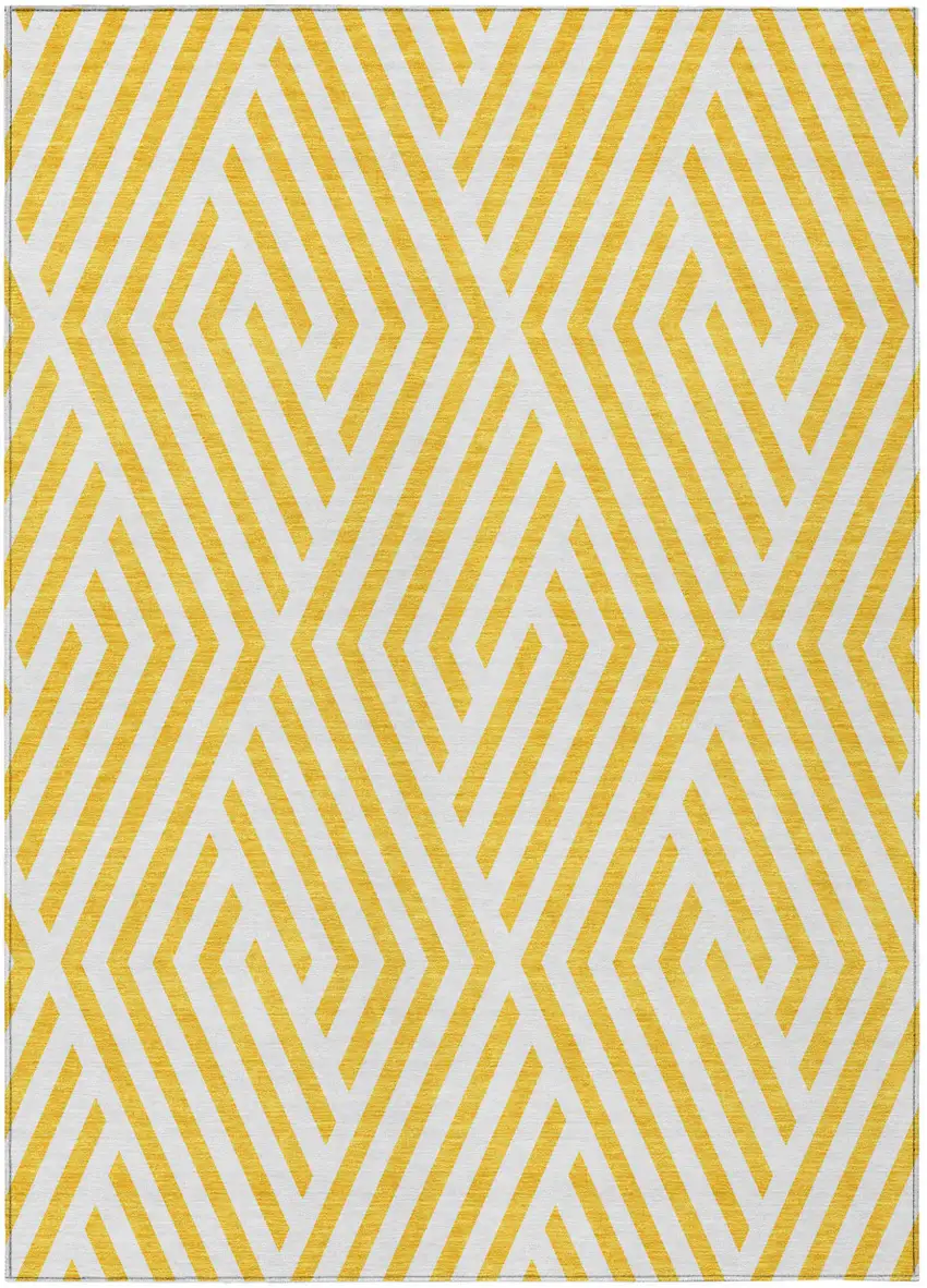 Gold and White Geometric Washable Non Skid Indoor Outdoor Area Rug Photo 2