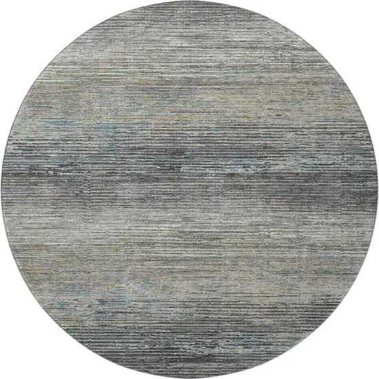 8' X 8' Granite Gray And Silver Striped Washable Round Rug With UV Protection Photo 3