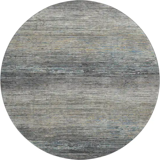 8' X 8' Granite Gray And Silver Striped Washable Round Rug With UV Protection Photo 1