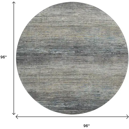 8' X 8' Granite Gray And Silver Striped Washable Round Rug With UV Protection Photo 9