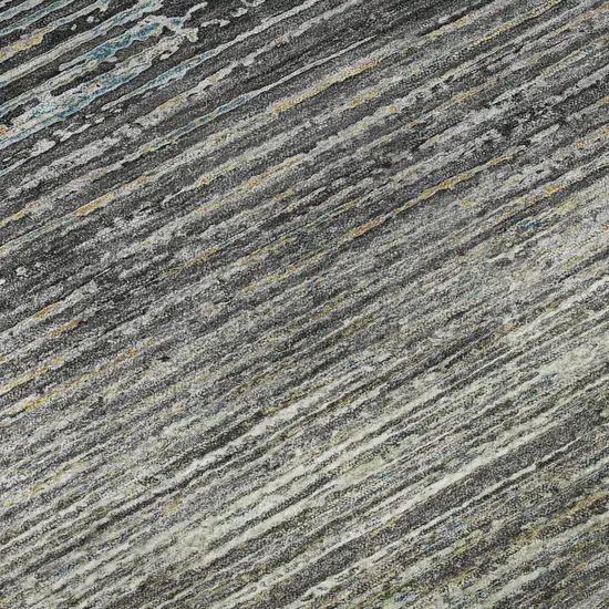 8' X 8' Granite Gray And Silver Striped Washable Round Rug With UV Protection Photo 8