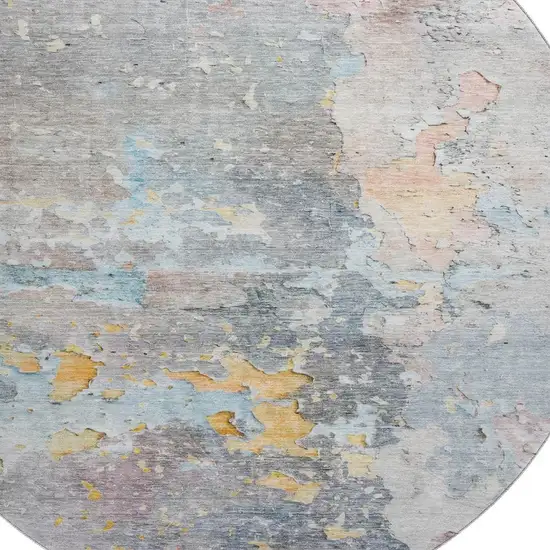 8' X 8' Granite Gray Teal And Blush Abstract Washable Round Rug With UV Protection Photo 2