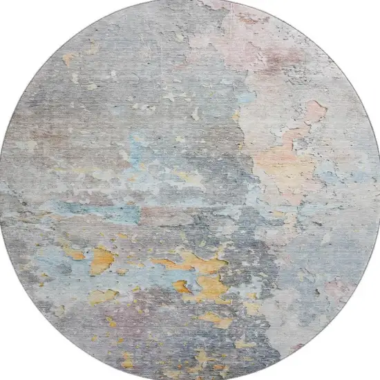 8' X 8' Granite Gray Teal And Blush Abstract Washable Round Rug With UV Protection Photo 3