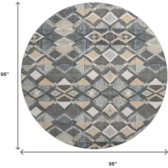 8' X 8' Graphite Peach And Ivory Geometric Washable Round Rug With UV Protection Photo 9