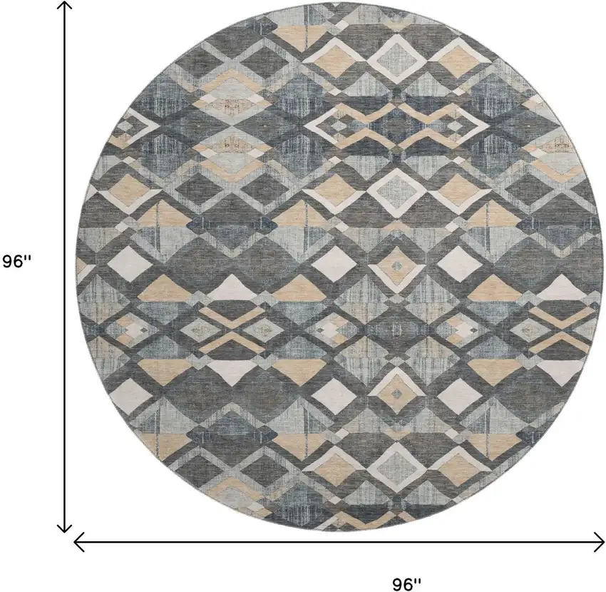 8' X 8' Graphite Peach And Ivory Geometric Washable Round Rug With UV Protection Photo 9
