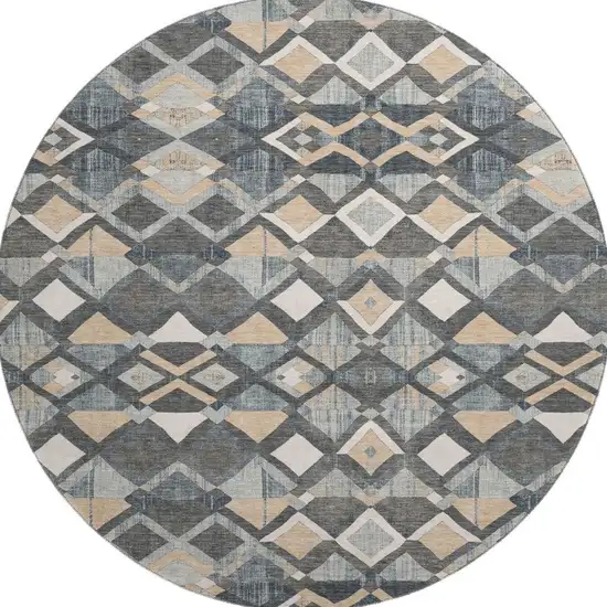 8' X 8' Graphite Peach And Ivory Geometric Washable Round Rug With UV Protection Photo 2