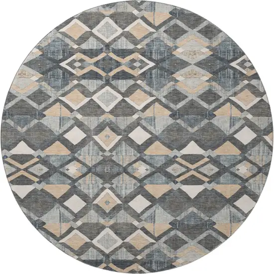 8' X 8' Graphite Peach And Ivory Geometric Washable Round Rug With UV Protection Photo 3