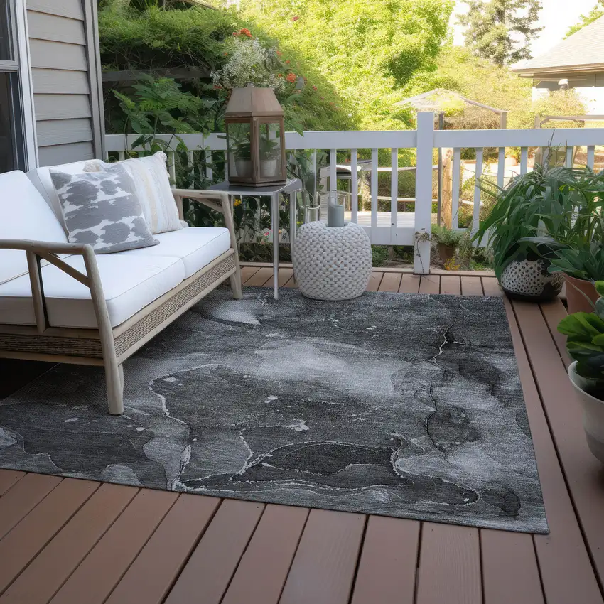 3' X 4' Gray Abstract Washable Non Skid Indoor Outdoor Area Rug Photo 8