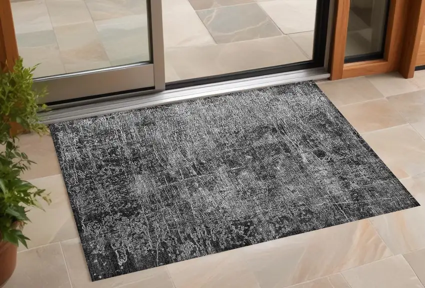 3' X 4' Gray Abstract Washable Non Skid Indoor Outdoor Area Rug Photo 1