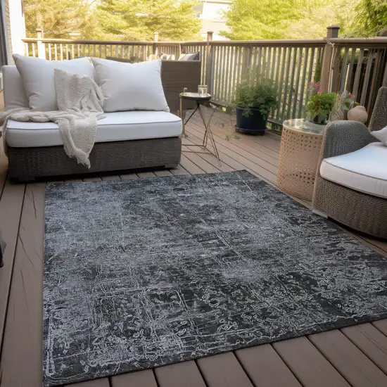 Gray Abstract Washable Non Skid Indoor Outdoor Area Rug Photo 7