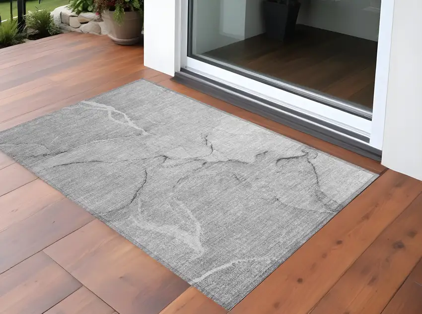 Gray Abstract Washable Non Skid Indoor Outdoor Area Rug Photo 1