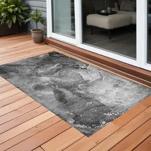 Photo of 3' X 5' Gray Abstract Washable Non Skid Indoor Outdoor Area Rug