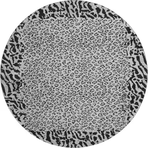 Photo of 8' X 8' Gray And Black Animal Print Washable Round Rug With UV Protection