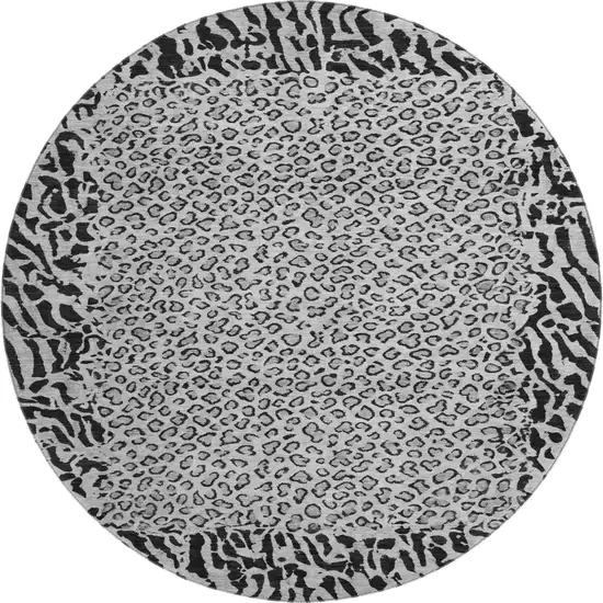 8' X 8' Gray And Black Animal Print Washable Round Rug With UV Protection Photo 1