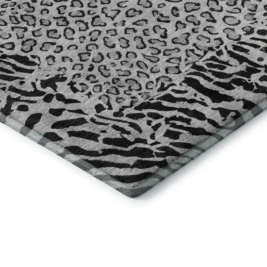 8' X 8' Gray And Black Animal Print Washable Round Rug With UV Protection Photo 6